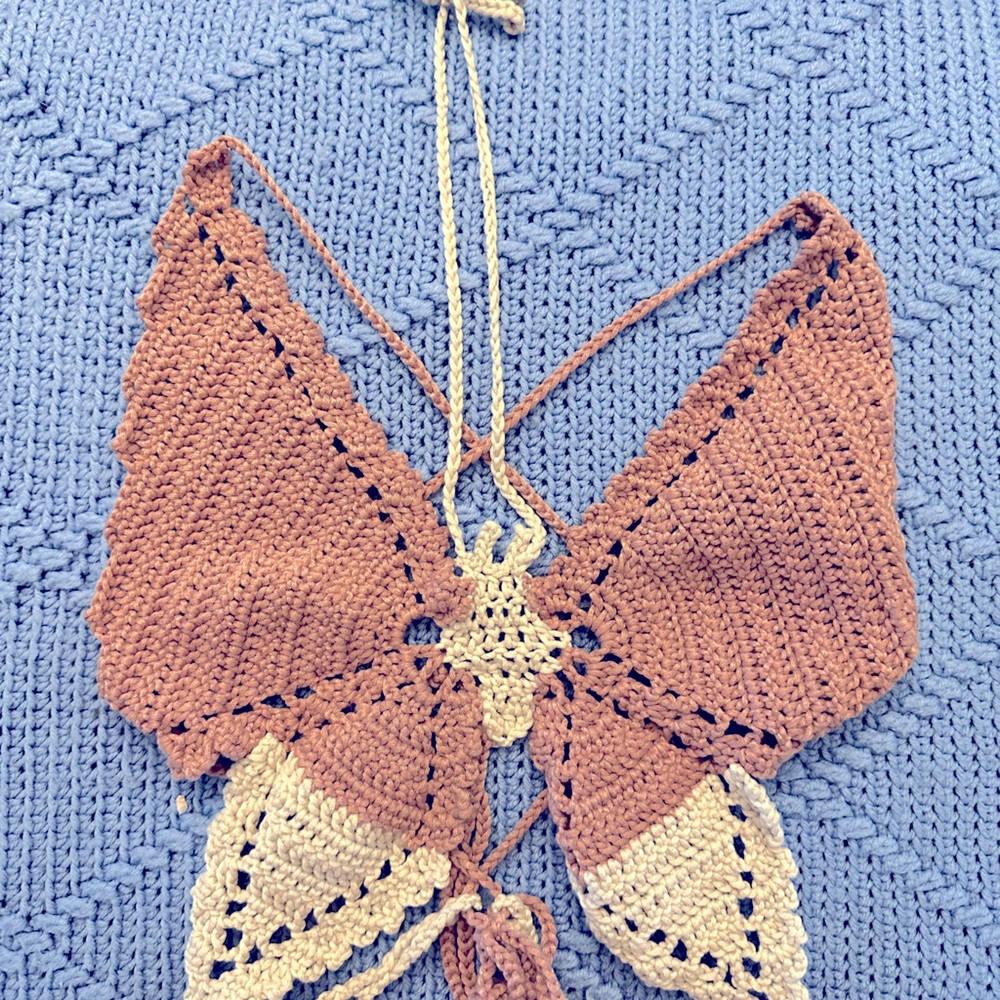 Purple & gray butterfly open back handmade crochet tank top